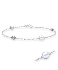 Cute White and Pink Pearls Silver Bracelet BRS-03